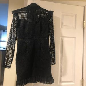 Black lace mini dress with croquet details